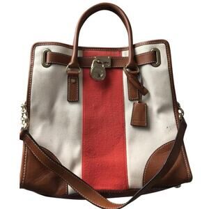 Michael Kors White Woven Fabric Large Handbag